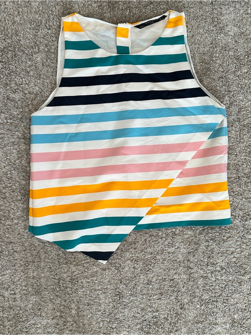 Zara Striped Sleeveless Top in Teal, Navy, Yellow & White